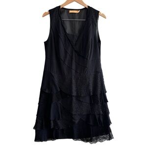 Crisca Cotton Lace Tiered Layered Mini Dress